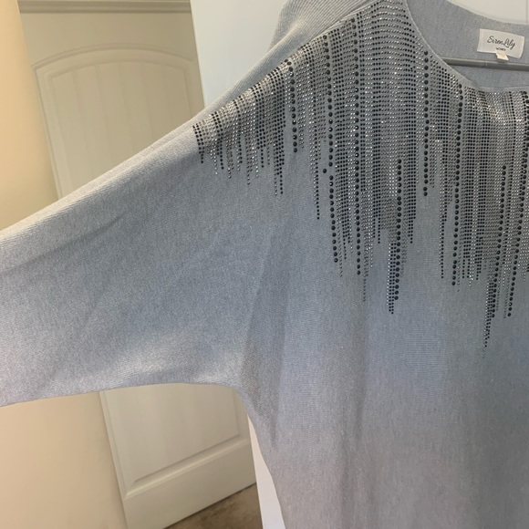 🔥2/$20🔥 Embellished Gray Sweater w/ Beautiful Beading/Rhinestones - Picture 4 of 4